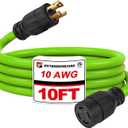 EP 10 Ft 30-Amp Generator Extension Cord, 4-Prong 125/250V 7500W NEMA L14-30P/R, 10 Gauge SJTW Locking Power Cord for Transfer Switch, Portable Generators Green