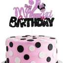 BEISHIDA Pink Cake Topper Pink and Black My 2nd Birthday Cake Decorations 2nd Birthday Party Supplies for Kids Girls