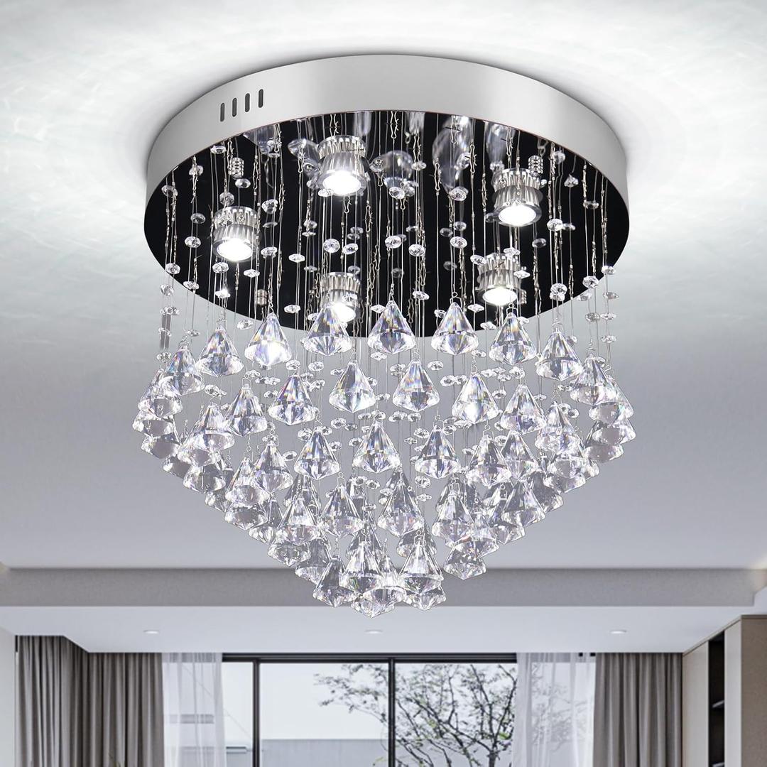 Modern Elegant Crystal Chandelier Lighting K9 Ceiling Chandeliers Lights Jewel Droplets Flush Mount LED Ceiling Light for Dining Room Bedroom Livingroom, QH-MP079