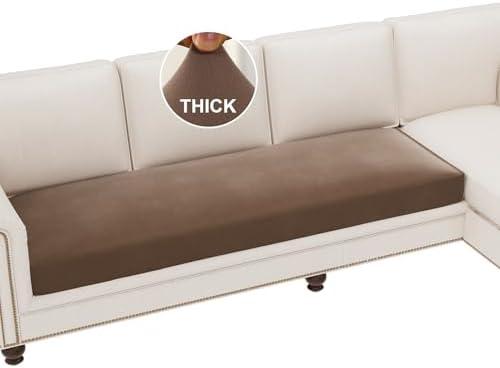 Fleece Couch Cushion Covers Stretch Couch Covers for 3 Cushion Couch Sofa Thick and Soft Couch Covers Washable (3 Seater Cushion Cover, Camel)