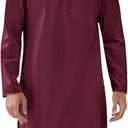 Runcati Mens Kaftan Thobe Textured Henley Shirt Long Sleeve Robe Casual Muslim Gown Shirt, Size: Medium