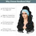 Black HeadBand Wigs for Women Long Wavy Headband Wigs 24inch Put On and Go Glueless Half Wig Loose Wave Synthetic Long Wigs for Women 200% Density