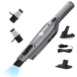 Cordless Handheld Vacuum, Lightweight Portable Hand Vacuum Cleaner with LED Light, Rechargeable Hand Held Vacuum with One-Touch Empty, Powerful Suction for Office, Home, Car, Gray
