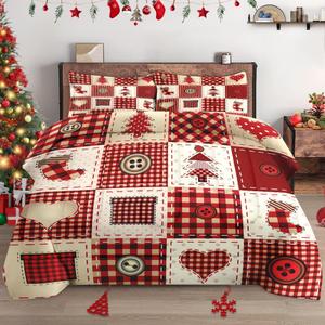 WeCozy Twin Size Comforter Set with Pillowcase, Red Merry Christmas Patchwork Soft 2 Pcs Bedding for Kids and Adults Bedroom Bed Decor