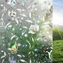 rabbitgoo Window Privacy Film, Decorative Stained Glass Window Film, Sun Blocking Glass Clings, Renter-Friendly Static Cling Frosted Sticker Covering for Home Door, Rainbow Tulip 17.5" x 78.7" (Clear)