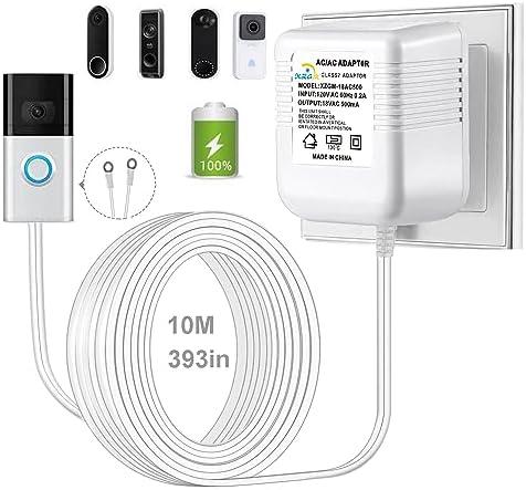 Visual Doorbell Power Adapter 18V 500mA Compatible with Ring Nest Eufy Wyze Arlo Wireless Video doorbell (393in/10M Cable Length), White
