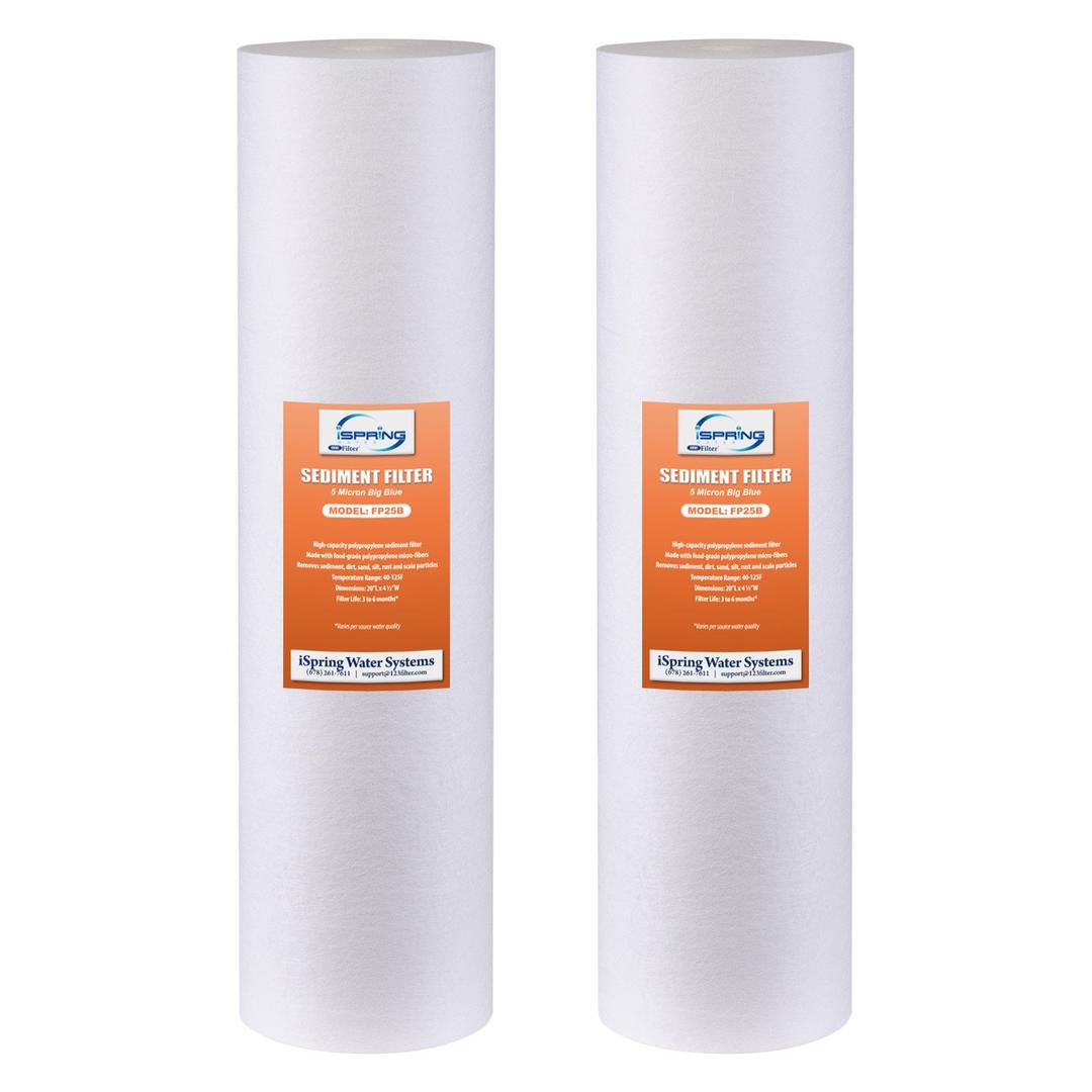 iSpring 5-Micron 20” x 4.5” Whole House Water Filter Cartridges, High Capacity Sediment Filter, Model Number: FP25BX2