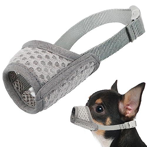 Mayerzon Dog Muzzle, Puppy Soft Mesh Muzzle for Dogs Chihuahua Poodles Beagle Dachshund Corgis Labrador for Biting Chewing Grooming that Allows Panting Drinking(XXS, Grey)
