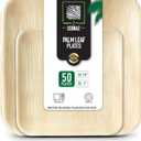 Palm Leaf Plates 50 Pack, 25 Dinner 10 Inch and 25 Dessert 7 Inch, Heavy-Duty Natural Square Plates for Weddings, Parties, BBQs and Catering
