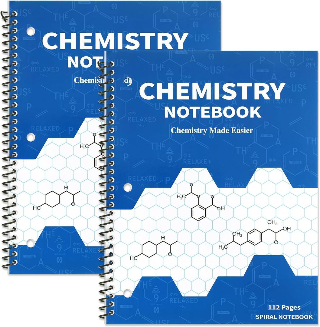 2 Pcs Organic Biochemistry Spiral Notebook Hexagonal Graph Paper Notebook Chemistry Notebook 8-1/2 x 11 for Drawing Organic Chemistry Structures 3 Hole Punched 112 Pages
