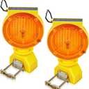2 Pcs Solar Flashing Traffic Lights Solar Warning Lights Industrial Warning Traffic Safety Barricade Signal Flashing 2 Sided Visibility LED (Amber)