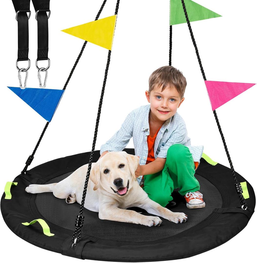 Tree Swing, Saucer Flying Swing 40 Inch for Kids, 900lbs Weight Capacity, with Adjustable Hanging Straps, Swing Sets for Backyard, for Indoor and Outdoor Playground, Black
