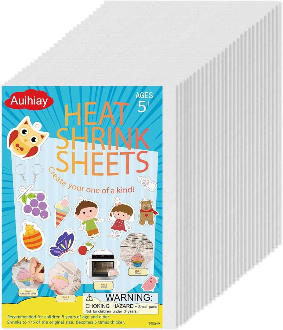 Auihiay 25 Pieces Shrink Plastic Sheets, Shrink Films Papers, Shrinky Art for Creative Handicrafts, Halloween and Christmas Ornaments (7.9 X 5.7 inch)