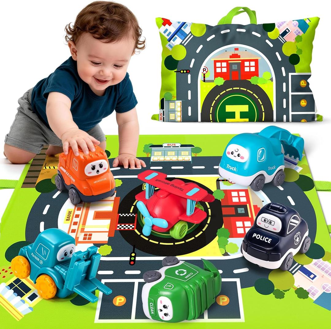 Big Cartoon Truck Car Toys for 1 Year Old Boy with Playmat/Storage Bag|Baby and Toddler Toys 12-18 Months & Age 1-2|1st Birthday & Easter Gift for Baby Toys 1 Year Old