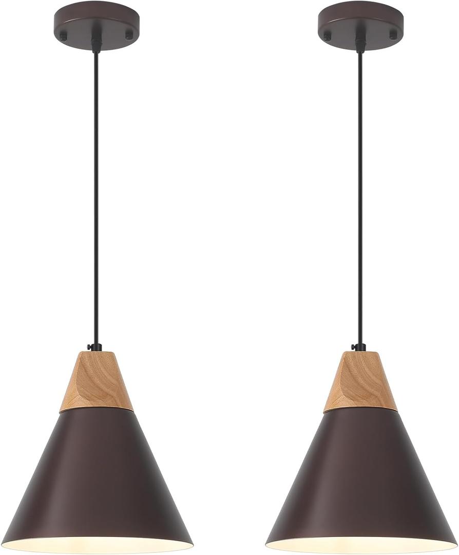 SESIMENT Farmhouse Pendant Light, Brown Pendant Light 2 Packs 9.4inch, Kitchen Pendant Lights, Pendant Lights Kitchen Island for Kitchen, Bedroom, Bar