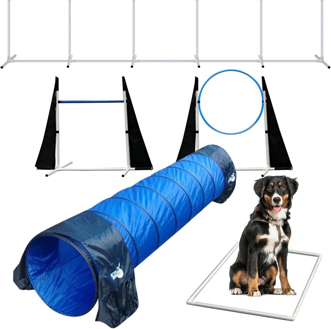 Houseables Dog Agility Course Backyard Set, Dog Agility Equipment, Obstacle Course Backyard, Training and Exercise Equipment, Play Tunnel, Weave Poles, Jumps, Pause Box for Playground, Park, Indoor