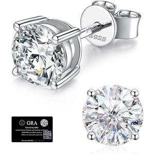 Moissanite Stud Earrings for Women, 925 Sterling Silver Earrings, 18K White Gold Plating earrings for Men (0.6-4ct)