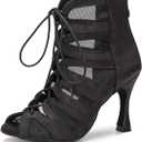 YYTing Women Ballroom Dance Boots Latin Salsa Dress Shoes Performance Practice Footwear 3.5 inch Heels.Size 11 Black