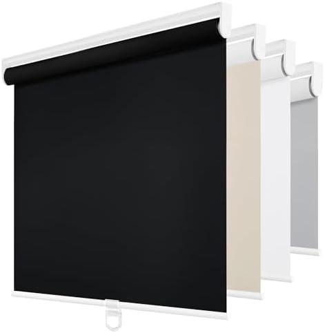ChrisDowa Cordless Blackout Roller Shades for Windows, Thermal Insulated UV Protection Pull Down Shades, Total Blackout Window Blinds for Home, Office, Bedroom, Door (72" W x 72" H, Black)