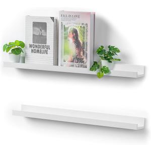 24 inch Long Shelf for Wall: White Wall Book Shelves for Bedroom Kids - Narrow Floating Shelves for Picture Photo, White