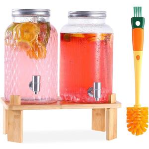 2 PCS Glass Drink Dispenser Set 1.5 Gallon With Stand, Spigot, Large Water Drink Dispensers for Parties for Lemonade, Juice, and Wedding, Bars 2 PCS Glass Drink Dispenser Set 1.5 Gallon With Stand, Spigot, Large Water Drink Dispensers for Parties for Lemonade, Juice, and Wedding, Bars