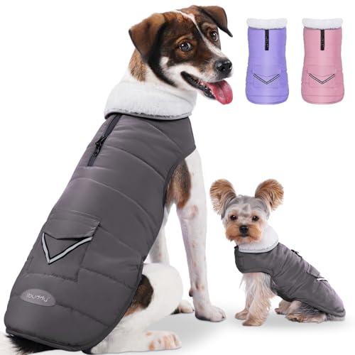 iBuddy Dog Winter Jacket for Large Dogs, Easy on Dog Snow Coat Velcro Waterproof Pet Puffer Coat with Harness Hole Adjustable Reflective Quilted Pet Cold Weather Vest Wind-Poof for Boy Male Large