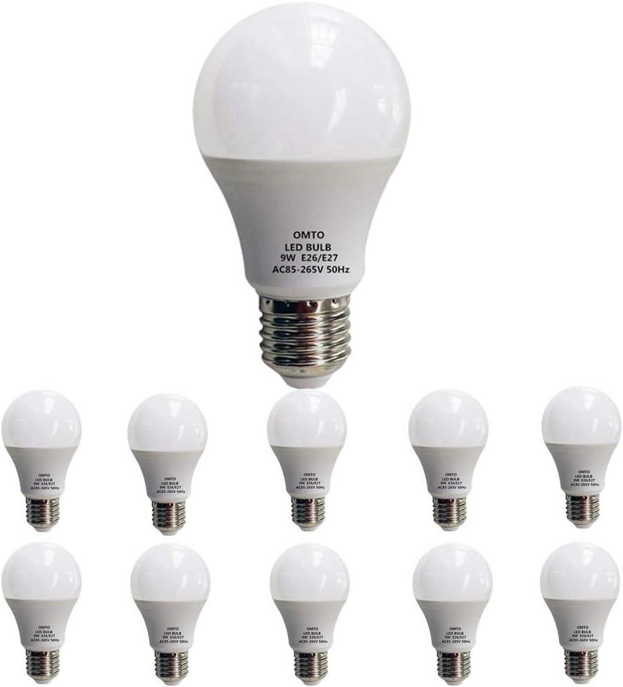 E26/E27 A19 LED Frosted Light Bulb 9W (60W Equivalent) White (6000K) 85-265V (White, 10pcs)