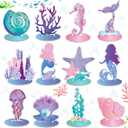 24 Pcs Mermaid Birthday Decorations Little Mermaid Table Centerpiece Under the Sea Centerpiece Ocean Theme Table Ornaments for Girl Baby Shower Ocean Theme Birthday Party Supplies DIY Decor