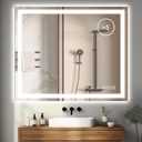 LED Bathroom Mirror 36 x 30 Inch Anti-Fog Bathroom Mirror with Led Illuminated Mirror, Wall Mounted Lighted Vanity Mirrors for Wall with 3 Colors Dimmable, Touch Switch Smart Mirror