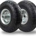 (2 Pack) RRQ 10 Inch Pneumatic Wheel 4.10/3.50-4 Tire, 10" Pneumatic Wheels with 5/8" Bearings,2.2" Offset Hub for Garden Cart, Hand Truck, Lawn Cart, Mower