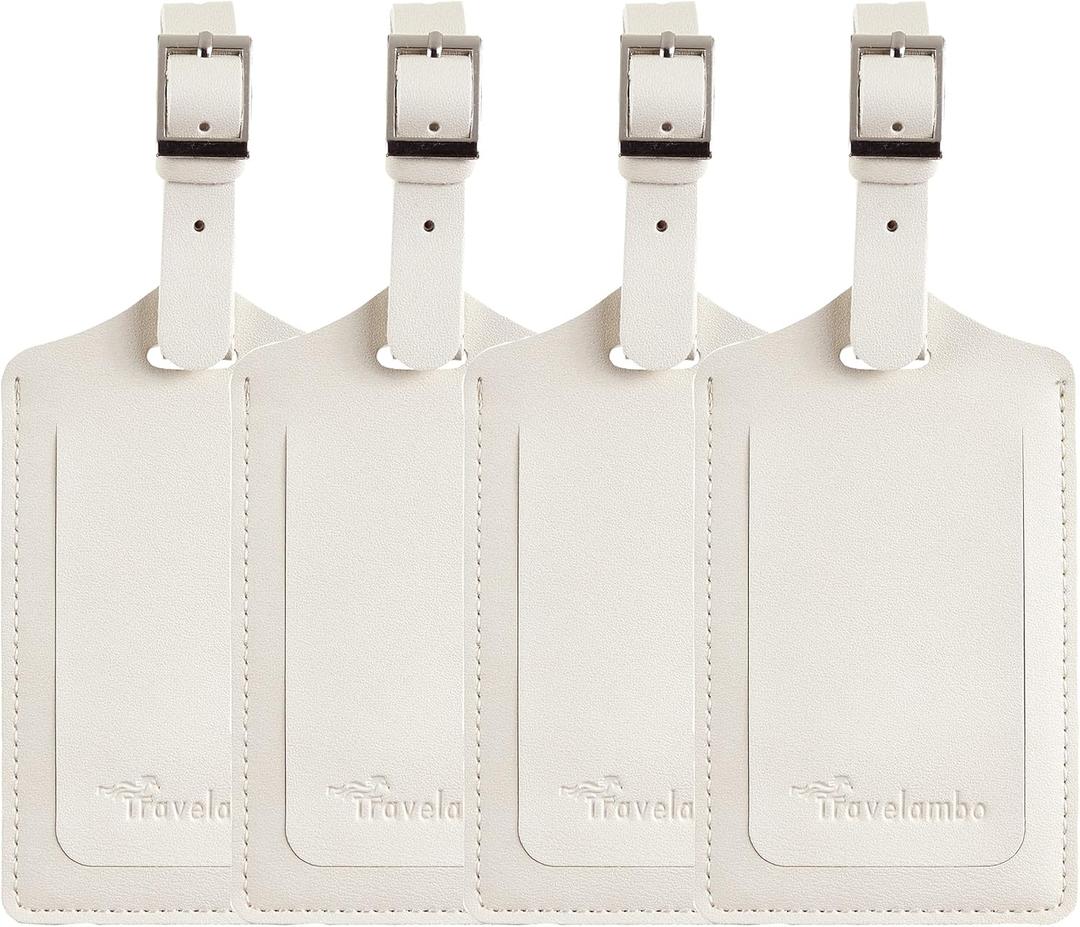Travelambo Luggage Tags for Suitcases PU Leather Travel Tags Bag Tags Privacy Protection Travel Essentials (Ivory)