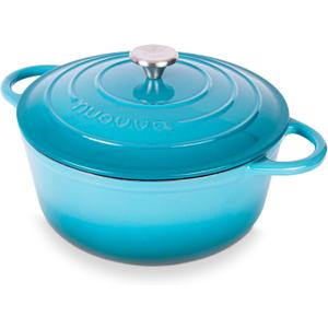Nuovva Enamelled Cast Iron Dutch Oven Pot with Lid 6.4 Quart Non Stick Casserole Pot  Heavy Duty & Oven Safe up to 500 F for Bread Baking, Braising, Stews, Roasting  28cm Light Blue (6.4-Quart - Deep)