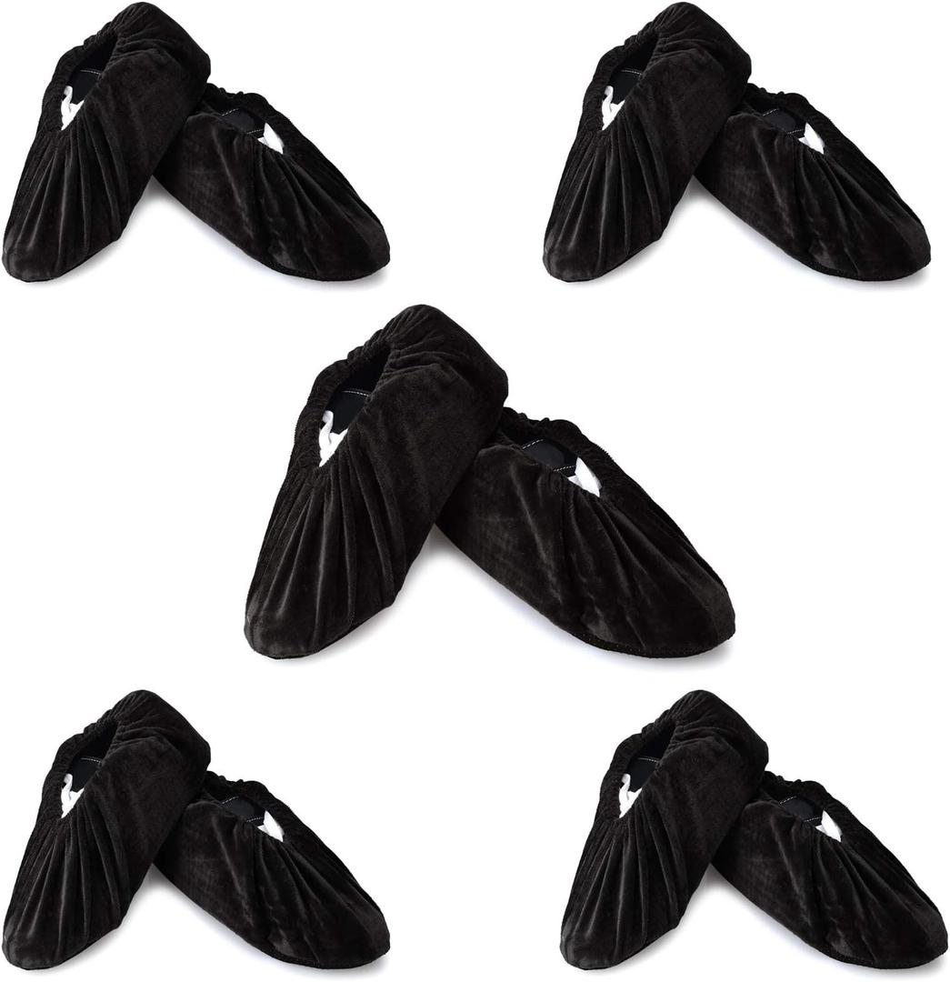 PlasMaller 5 Pairs Non Slip Washable Reusable Shoes Covers For Household Thickened Boots, Black, Large