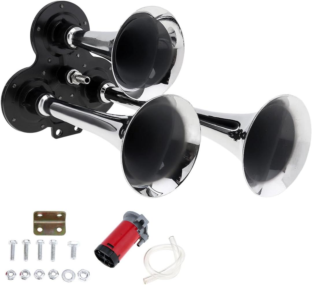 Truck Horn for Pickup, 12V Super Loud Train Horn for Truck, Triple Trumpet Air Horns with Compressor for Vehicles Trucks Pickup Trains Cars Boats