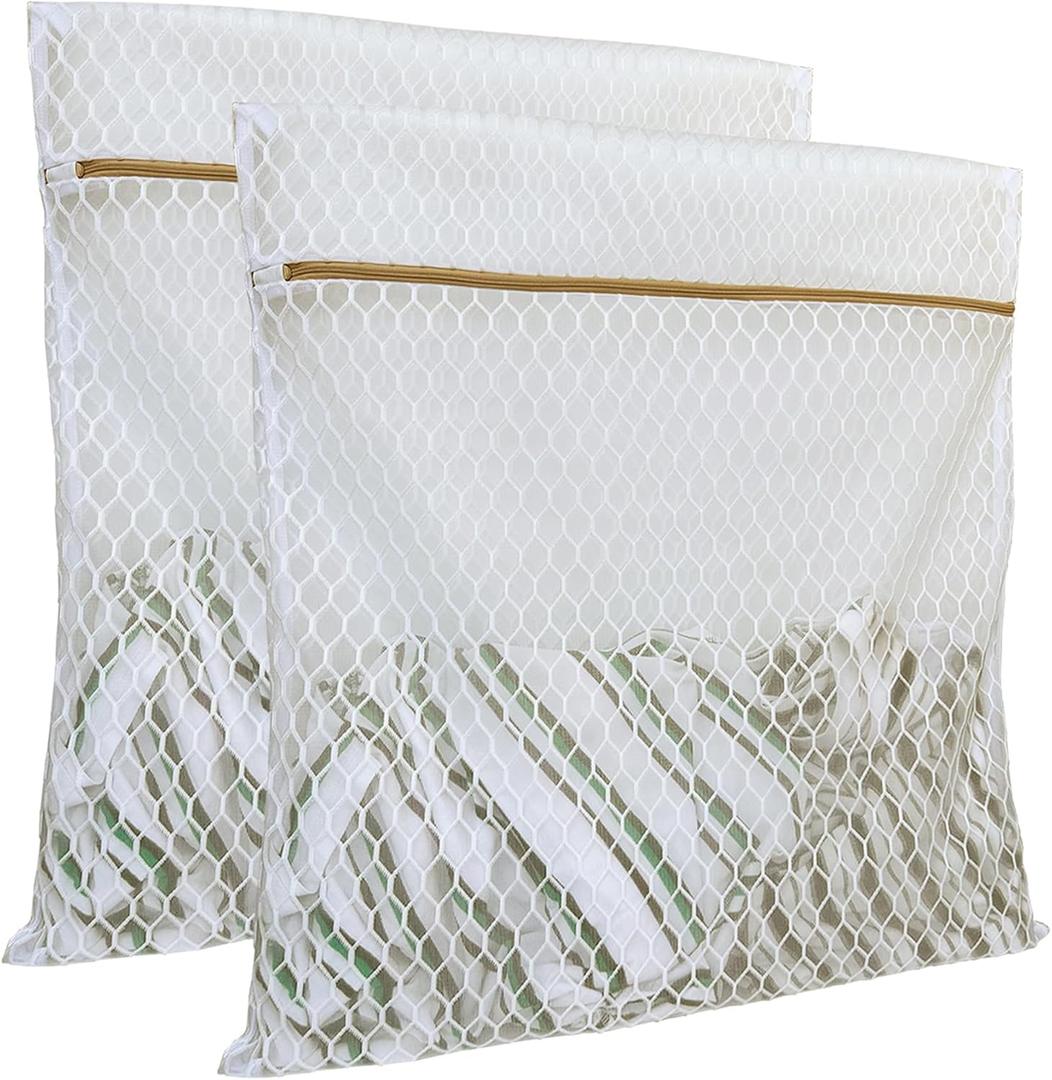 2 Pack Laundry Bag, Durable Big Honeycomb Mesh Laundry Bags Suitable for Delicate Clothes Washing 24 x 24 Inches (2 XX-Large)
