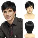 Mens Black Wig, Short Black Wig Men Synthetic Realistic Natural Hair for Male Cosplay Party Halloween Hair