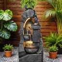 46.1" Outdoor Water Fountain Waterfall Garden Fountain with LED Lights and Pump Modern Floor-Standing Fountains Outdoor Rock Fountain Decor for Garden, Porch, Patio, Home Decor