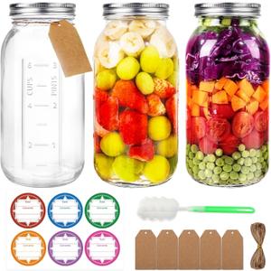 64 oz Mason Jars with Lids, 3 Pack Half Gallon Canning Jars | Wide Mouth Large Glass Jars with Lids and Bands for Pickling, Preserving, Meal Prep