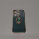 Hython for iPhone 14 Pro Case with Ring Stand [360 Rotatable Ring Holder Magnetic Kickstand] [Support Car Mount] Plated Gold Edge Soft TPU Luxury Protective Phone Case Cover, Midnight Green