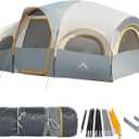 GoHimal 8 Person Tent for Camping, Waterproof Windproof Family Tent with Rainfly, Divided Curtain Design for Privacy Space, Portable with Carry Bag (Gray)