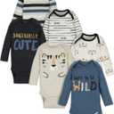 Onesies Brand, Unisex Baby, 6-Pack Long Sleeve Bodysuits (0-3 Months, Tiger Blue)