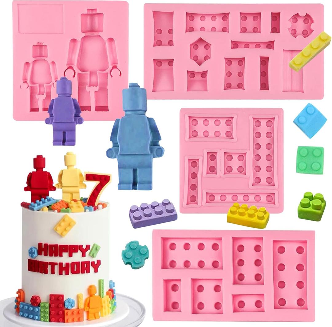 Building Blocks Cake Decorating Fondant Molds (4Pcs), Robot Chocolate Silicone Mold, Birthday Party Baking Tools, Candy Mousse Biscuit Butter Jelly Gum Sugar Craft Epoxy Resin Clay Gypsum