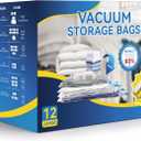 12 Jumbo Compression Storage Bags, Vacuum Storage Bags, Space Saver Bags for Comforters, Blankets, Bedding, Pillows and Clothes Storage, Hand Pump Included