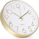 Wall Clock 10 Inch Non-Ticking Silent Modern Simple Style Round Decor Clock Gold Stereoscopic Dial Quartz Wall Clocks for Home/Office/School/Living Room/Bedroom/Kitchen