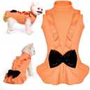 Topkins Dog Birthday Dresses, Dog Princess Dress, Turtleneck Puppy Skirt with Velvet Bowknot for Dogs Girl (Orange, L)