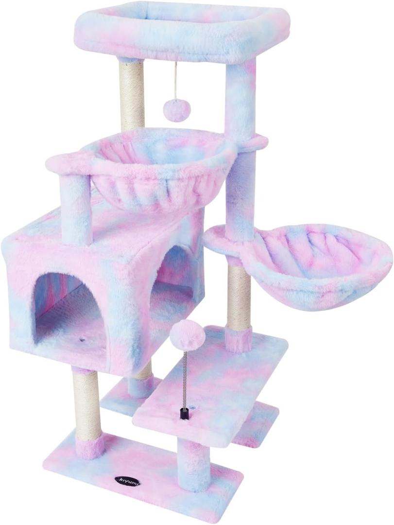 KIYUMI Cat Tree Cat Tower Condo with Sisal Scratching Post for Indoor Cats Cat Tree Cat Furniture with Hammock Perch and Kitten Ball Toys, Multi-Level Pet Activity Center Rainbow (39")