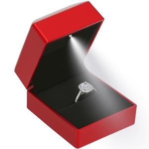 LED Ring Earring Box for Proposal, Wedding, Engagement， Luxury Jewelry Gift Box with LED Light, Jewellry Display Box (Red)