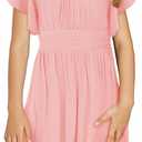 DOKOTOO KIDS Girls Elegant Ruffle Short Sleeve Back Tie Dresses 6-13 Years Old (Pink)