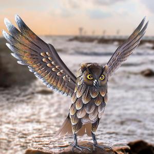 Natelf Garden Owl Sculptures & Statues, Standing Metal Bird Yard Art Sculpture for Patio Backyard Pond Outdoor Decorations (Brown)