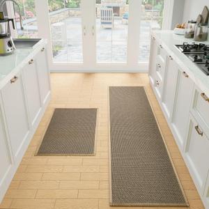 Kitchen Mat Set of 2 PCS, Cushioned Non Slip Rugs for Kitchen Floor, Absorbent Runner Comfort Standing Mats Washable for Kitchen, Office, Home (Brown, 17.3"x30"+17.3"x71")